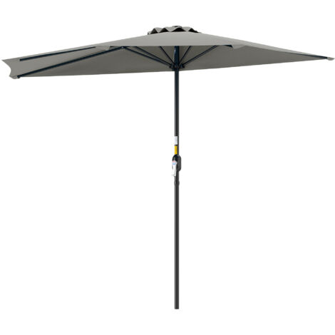 Outsunny 2.7m Garden Half Parasol, Outdoor Balcony Umbrella with 5 Steel Ribs, Patio Sun Shade Light Grey