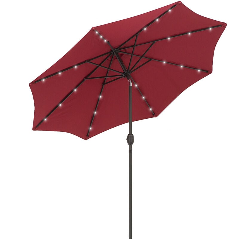 2.7m Garden Umbrella Outdoor Parasol with Hand Crank w/ 24 LEDs Lights - Wine Red - Outsunny