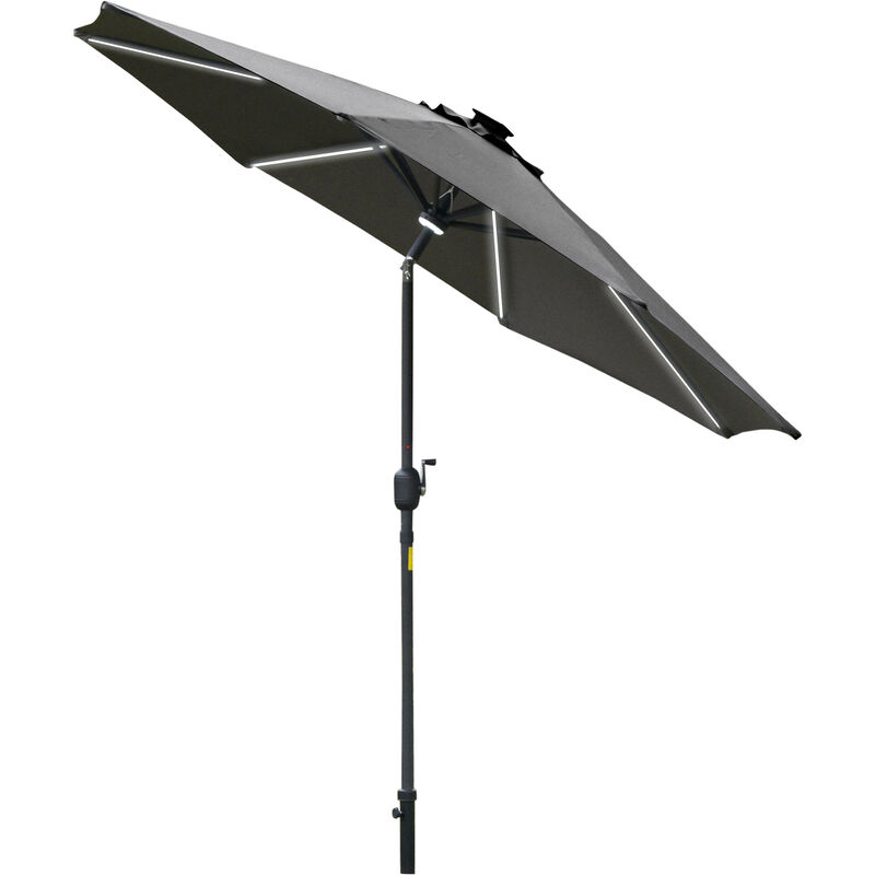 2.7m LED Light & Lamp Garden Parasol Patio Sun Umbrella Shield Grey - Outsunny