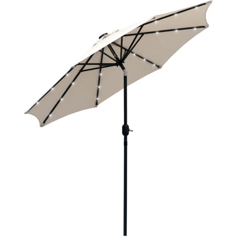 Outsunny 2.7m Patio Garden Umbrella Outdoor Parasol Outdoor Market Table Umbrella with Tilt Crank and 24 LEDs Lights (Cream)