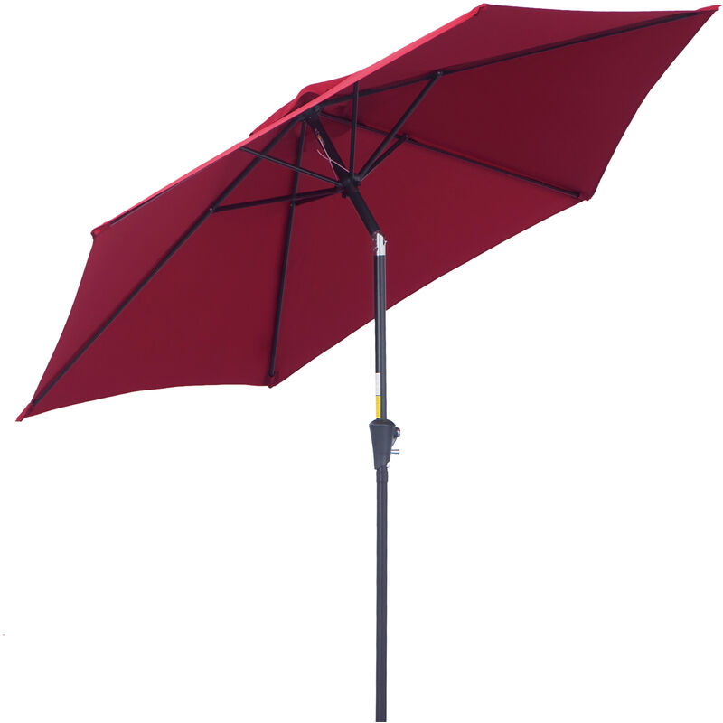 2.7m Patio Umbrella Parasol Sun Shade Tilt Crank Garden Aluminium - Wine Red - Outsunny