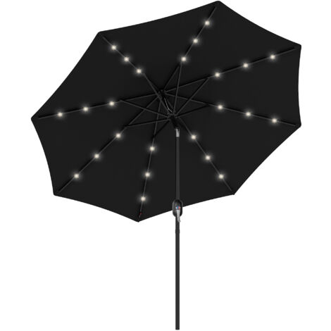 Outsunny 2.7m Patio Garden Umbrella Outdoor Parasol with Tilt Crank and 24 LEDs Lights Black