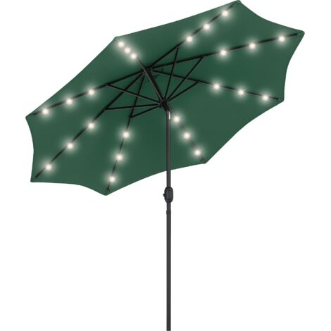 Outsunny 2.7m Patio Garden Umbrella Outdoor Parasol with Tilt Crank and 24 LEDs Lights Green