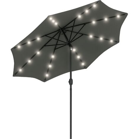 Outsunny 2.7m Patio Garden Umbrella Outdoor Parasol with Tilt Crank and 24 LEDs Lights Grey