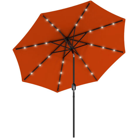 Outsunny 2.7m Patio Garden Umbrella Outdoor Parasol with Tilt Crank and 24 LEDs Lights Orange