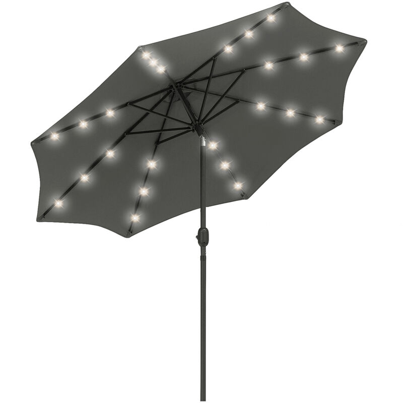 2.7m Patio Garden Umbrella Outdoor Parasol with Hand Crank w/ 24 LEDs Lights (Grey) - Outsunny