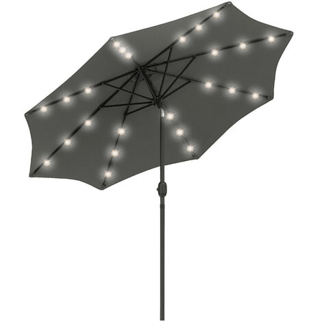 Outsunny 2.7m Patio LED Umbrella with Push Button Tilt/Crank 8 Ribs Grey