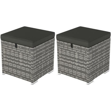 Outsunny 2er Set Rattan Hocker Sitzhocker mit Rattanoptik Stauraum Kissen Deckel 120 kg belastbar wetterfest Gartenhocker Fußhocker Gartenmöbel für Outdoor Garten Terrasse 40x40x41cm Dunkelgrau