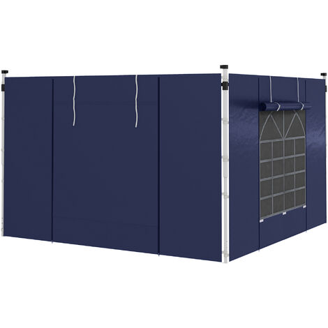 Outsunny 2er-Set Seitenteile für Pavillon 3x3/3x6 m, Seitenwand mit Fenster und Klettverschluss, wasserdicht Seitenwände aus Oxfordstoff, als Windschutz und Sichtschutz für Partyzelt, Blau