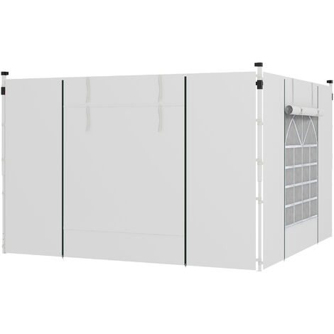 Outsunny 2er-Set Seitenteile für Pavillon 3x3/3x6 m, Seitenwand mit Fenster und Klettverschluss, wasserdicht Seitenwände aus Oxfordstoff, als Windschutz und Sichtschutz für Partyzelt, Weiß