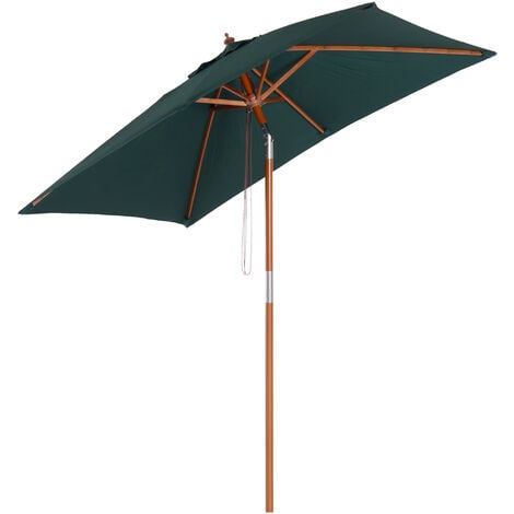 Outsunny 2m Elegant Parasol Solid Wood Pole Tilting Canopy Sun Shade Green