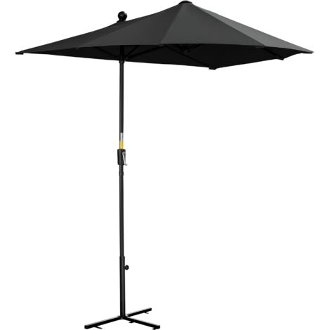 Outsunny 2m Half Garden Parasol Market Umbrella w/ Crank Handle, Base Black