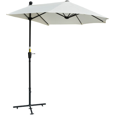 Outsunny 2m Half Garden Parasol Market Umbrella w/ Crank Handle, Base Cream