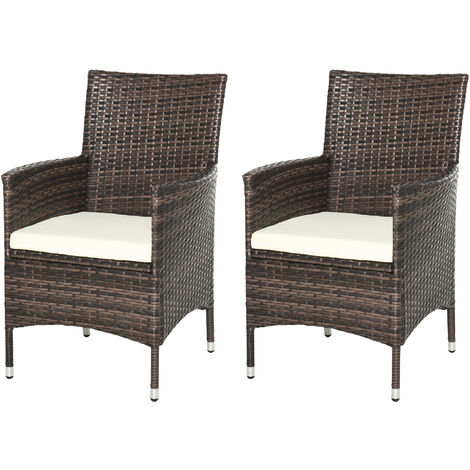 Outsunny 2PC Outdoor Rattan Armchair Wicker Dining Chair Set for Garden Brown