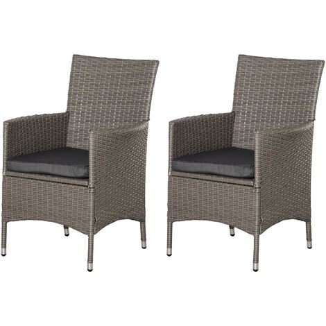 2 grey rattan chairs