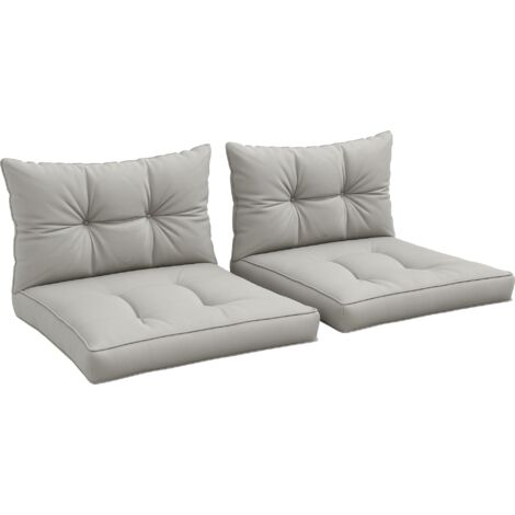 Outsunny 2pc Outdoor Seat Cushions Back Cushions, Water Repellent Seat Pads for Garden Patio Light Grey