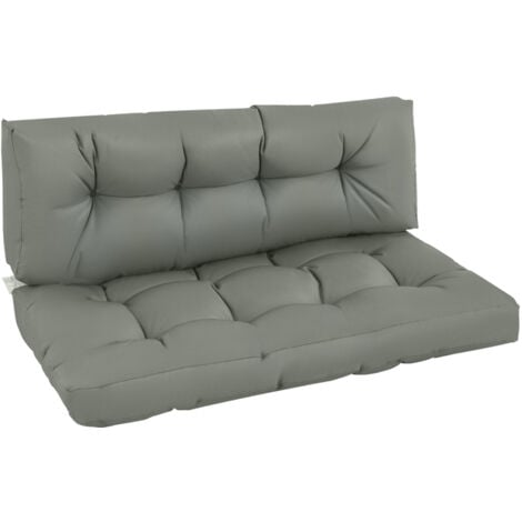 Outsunny 2Pcs Garden Tufted Pallet Cushion Seat Pad, Back Cushion Patio Grey