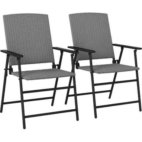 Outsunny 2pcs Rattan Chair Foldable Garden Furniture w/ Armrest Grey
