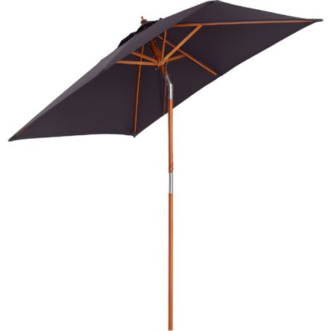 Outsunny 2x1.5m Wooden Patio Umbrella Market Parasol Outdoor Sunshade Deep Grey