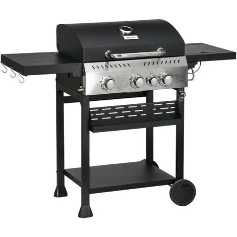 Outsunny 3+1 Burner Propane Gas Barbecue Grill with Thermometer, Bottle Opener