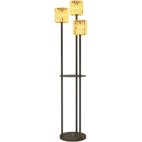 Outsunny 3-Light Solar Rattan Floor Lamp with Shelf, Auto On/Off, Yellow
