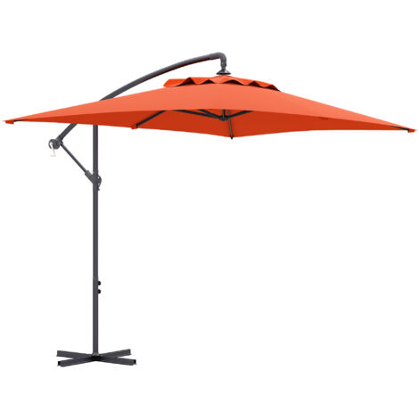 Outsunny 3 m Cantilever Parasol with Cross Base, Crank Handle, 6 Ribs Orange