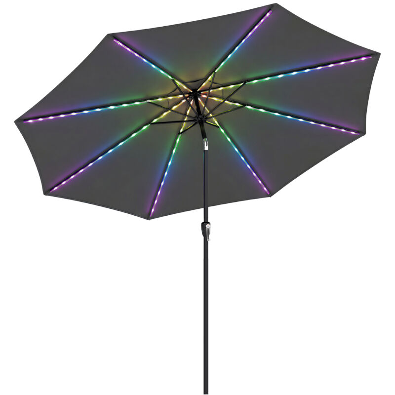 Outsunny 3 m Garden Parasol Umbrella with LED Lights, Patio Umbrella Grey