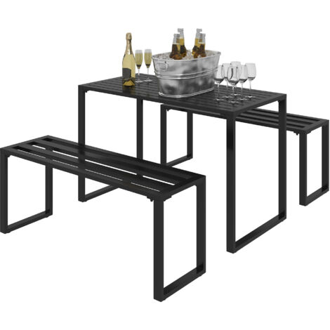 Outsunny 3 Pc Metal Picnic Bench Table Set Patio Outdoor Dining