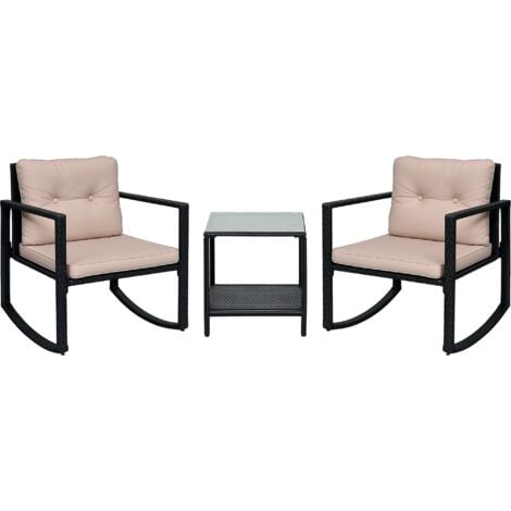 Outsunny 3 Pc Rattan Rocking Set Patio Table Chairs W Cushion Outdoor Garden Outsunny 3 Pc Rattan Rocking Set Patio, Suncrown 3 Piece Outdoor Patio Wicker Bistro Rocking Chair Set