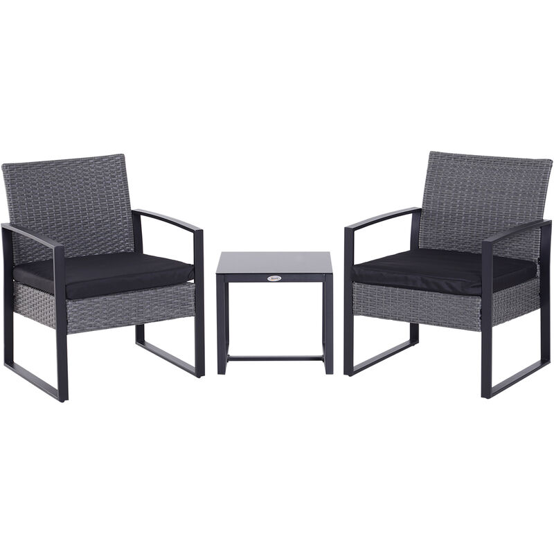 3 Pc Rattan Table Chair Set Outdoor Garden Patio Dining w/ Cushion - Outsunny