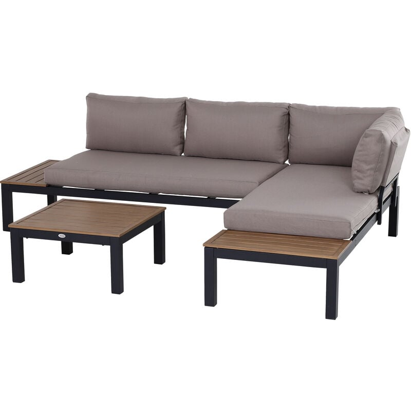 3 Pcs Aluminium Frame Garden Seat Set w/ Sofa Chaise Lounge Table - Outsunny