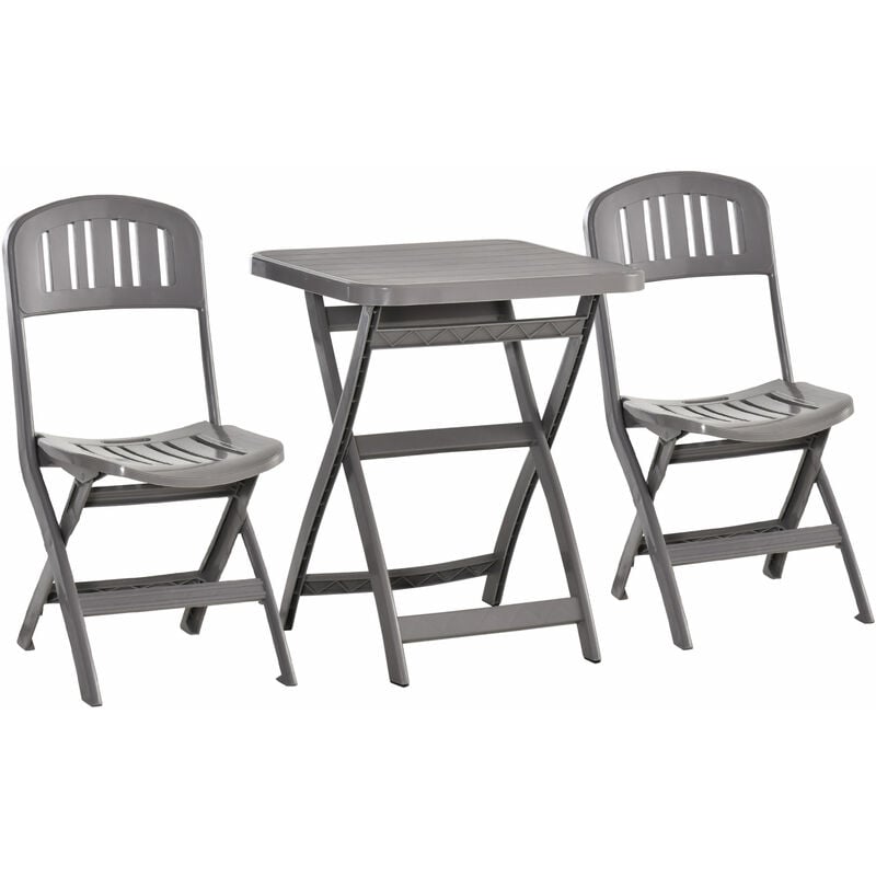 3 Piece Garden Bistro Set w/ Foldable Design Garden Coffee Table Two Chairs One Square Table - Grey - Outsunny