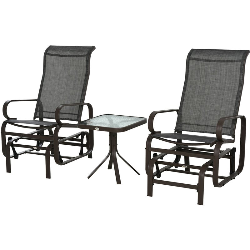 3 Pcs Gliding Chair Table Set Smooth Rockers Metal Frame Sling Seat - Outsunny