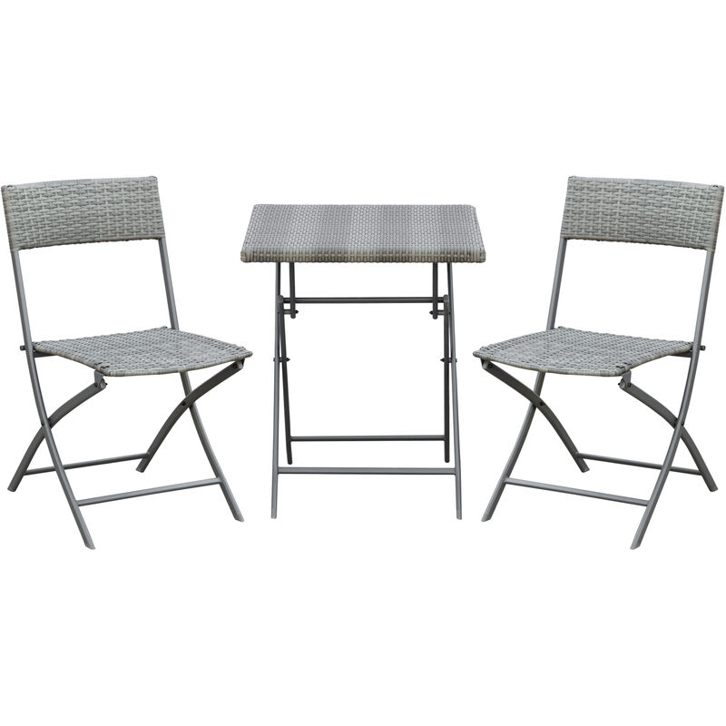 Outsunny 3 Pcs Metal & Rattan Frame Bistro Set w/ Table Chairs Garden Furniture