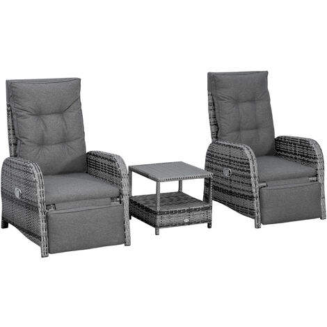 Outsunny 3 PCs Rattan Chaise Lounge Sofa Set w/ Cushion for Patio Yard Porch