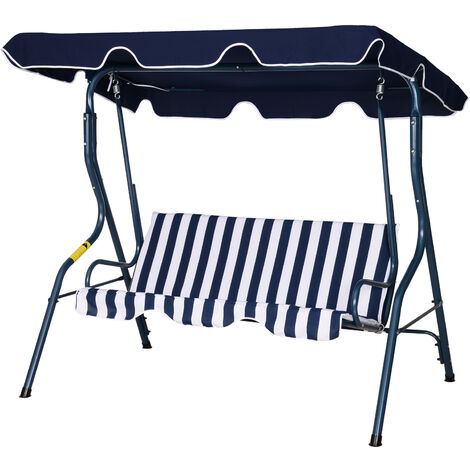 Outsunny 3-person Garden Swing Chair w/ Adjustable Canopy, Blue Stripes