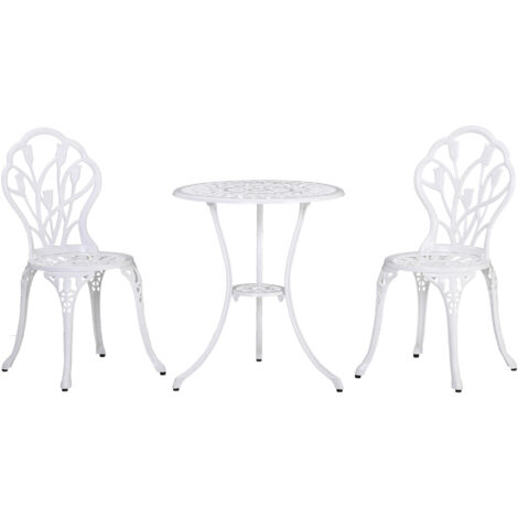 Outsunny 3 Piece Bistro Set, Aluminium Garden Furniture with Umbrella Hole
