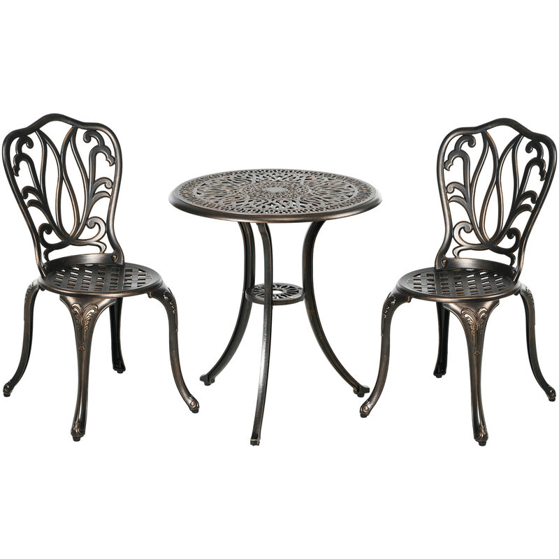 Outsunny - 3 Piece Patio Bistro Set Outdoor Table Set with Umbrella Hole Bronze