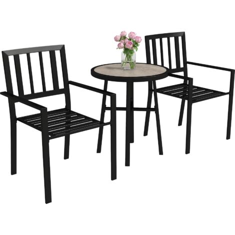 Outsunny 3 Piece Patio Bistro Set with Plastic Top, 2 Stackable Chairs, Grey