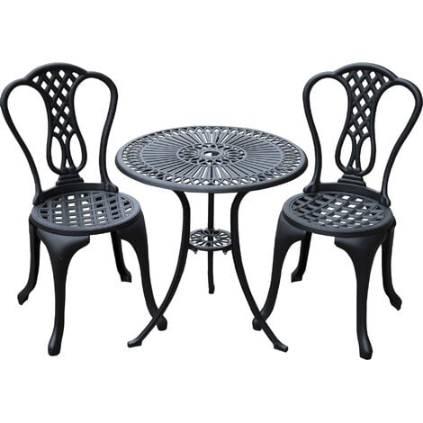 main image of "Outsunny 3 Piece Patio Cast Aluminium Bistro Set Garden Outdoor Furniture Table and Chairs Shabby Chic Style"