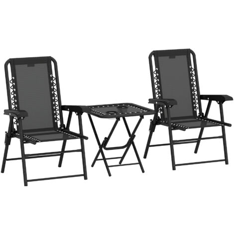 Outsunny 3 Pieces Folding Garden Bistro Set with Cup Holders, Black