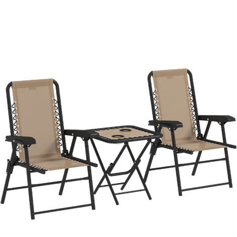 Outsunny 3 Pieces Folding Garden Bistro Set with Cup Holders, Khaki
