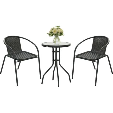 Outsunny 3 Pieces Garden Furniture Set with 2 Stackable Chairs, Black