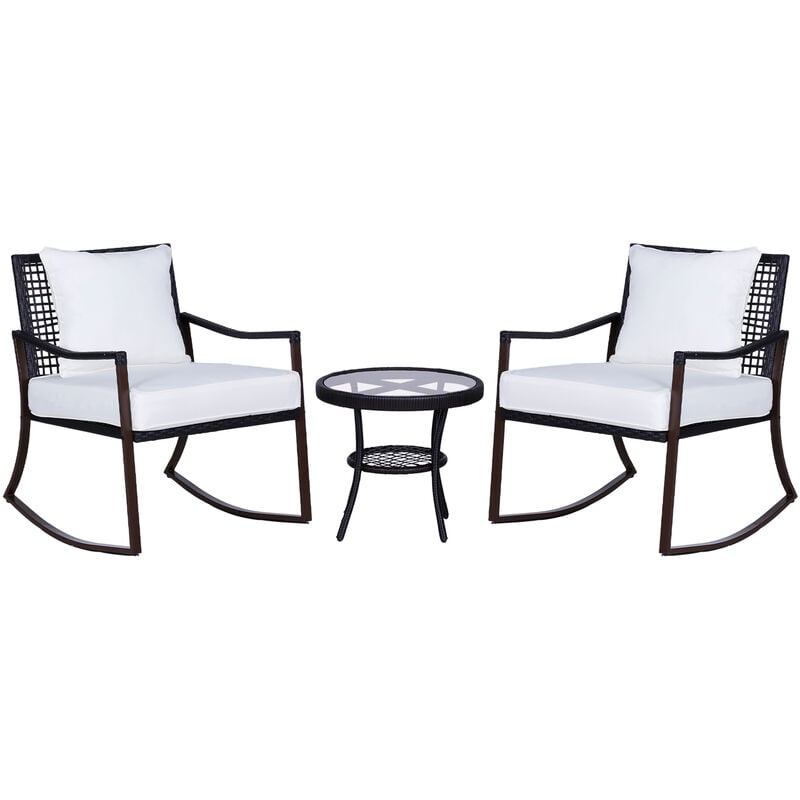 3 Pieces Rattan Bistro Set Round Coffee Table Outdoor Furniture - Brown - Outsunny