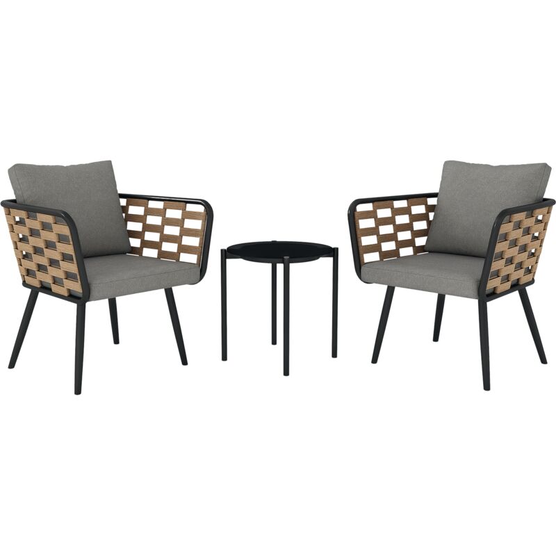 Outsunny - 3 Pieces Rattan Bistro Set, Wicker Garden Furniture Set w/ Cushions