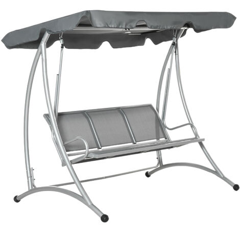 Outsunny 3 Seat Metal Fabric Backyard Balcony Patio Swing Chair with Canopy Top Grey