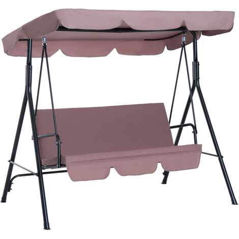 main image of "Outsunny 3 Seater Canopy Swing Chair Garden Rocking Bench Heavy Duty Patio Metal Seat w/ Top Roof - Brown"
