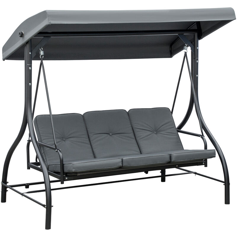 Outsunny 3 Seater Canopy Swing Chair Porch Hammock Bed Rocking Bench Dark Grey