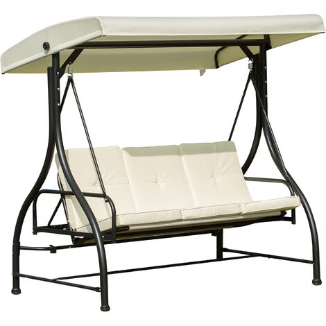 main image of "Outsunny 3 Seater Canopy Swing Chair Porch Hammock Heavy Duty 2 in 1 Garden Bench Lounger Bed with Metal Frame - White"