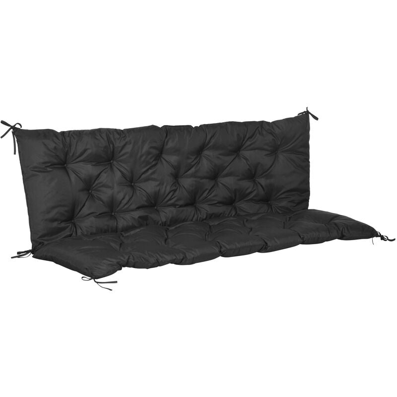 3 Seater Garden Bench Cushion Outdoor Seat Pad with Ties Black - Outsunny